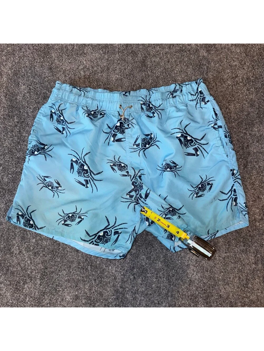 Zegna Sport Lined Blue Crab Print Swim Trunks Mens MD Vtg y2k 90s Rare